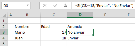 Funci%c3%b3n SI en Excel Ejemplo - Función SI en Excel