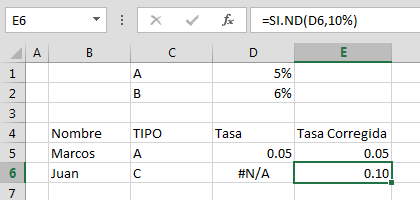 Funci%c3%b3n SI.ND en Excel Ejemplo2 - Función SI.ND en Excel