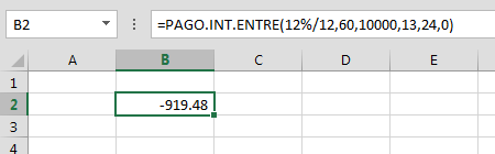 Funci%c3%b3n PAGO.INT .ENTRE en Excel Ejemplo - Función PAGO.INT.ENTRE en Excel