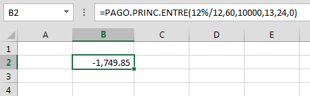 Funci%c3%b3n PAGO.PRINC .ENTRE en Excel Ejemplo - Función PAGO.PRINC.ENTRE en Excel