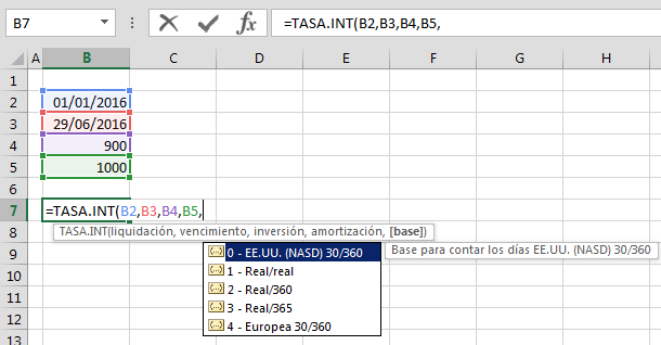 Ejemplo Funci%c3%b3n TASA.INT en Excel - Función TASA.INT en Excel