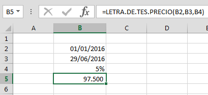 Ejemplo Funci%c3%b3n LETRA.DE .TES .PRECIO en Excel - Función LETRA.DE.TES.PRECIO en Excel