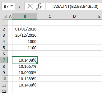 Ejercicio Funci%c3%b3n TASA.INT en Excel - Función TASA.INT en Excel