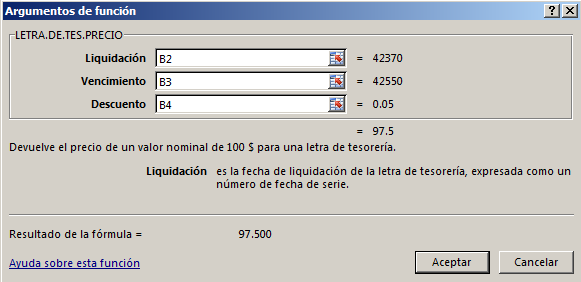 Funci%c3%b3n LETRA.DE .TES .PRECIO en Excel - Función LETRA.DE.TES.PRECIO en Excel