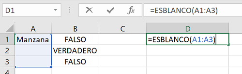 Ejemplo Función ESBLANCO en Excel rango1