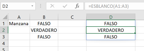 Ejemplo Función ESBLANCO en Excel rango2