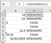 Ejemplo Función ESNUMERO en Excel