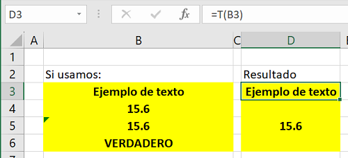 Ejemplo función T en Excel