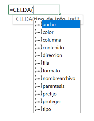 función celda en Excel