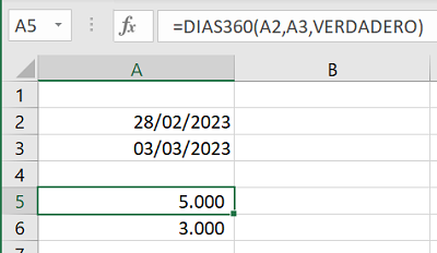 DIAS360 en Excel
