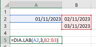 Ejemplo 2 Función DIA.LAB en Excel