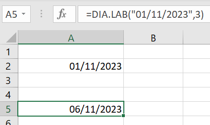 Función DIA.LAB en Excel